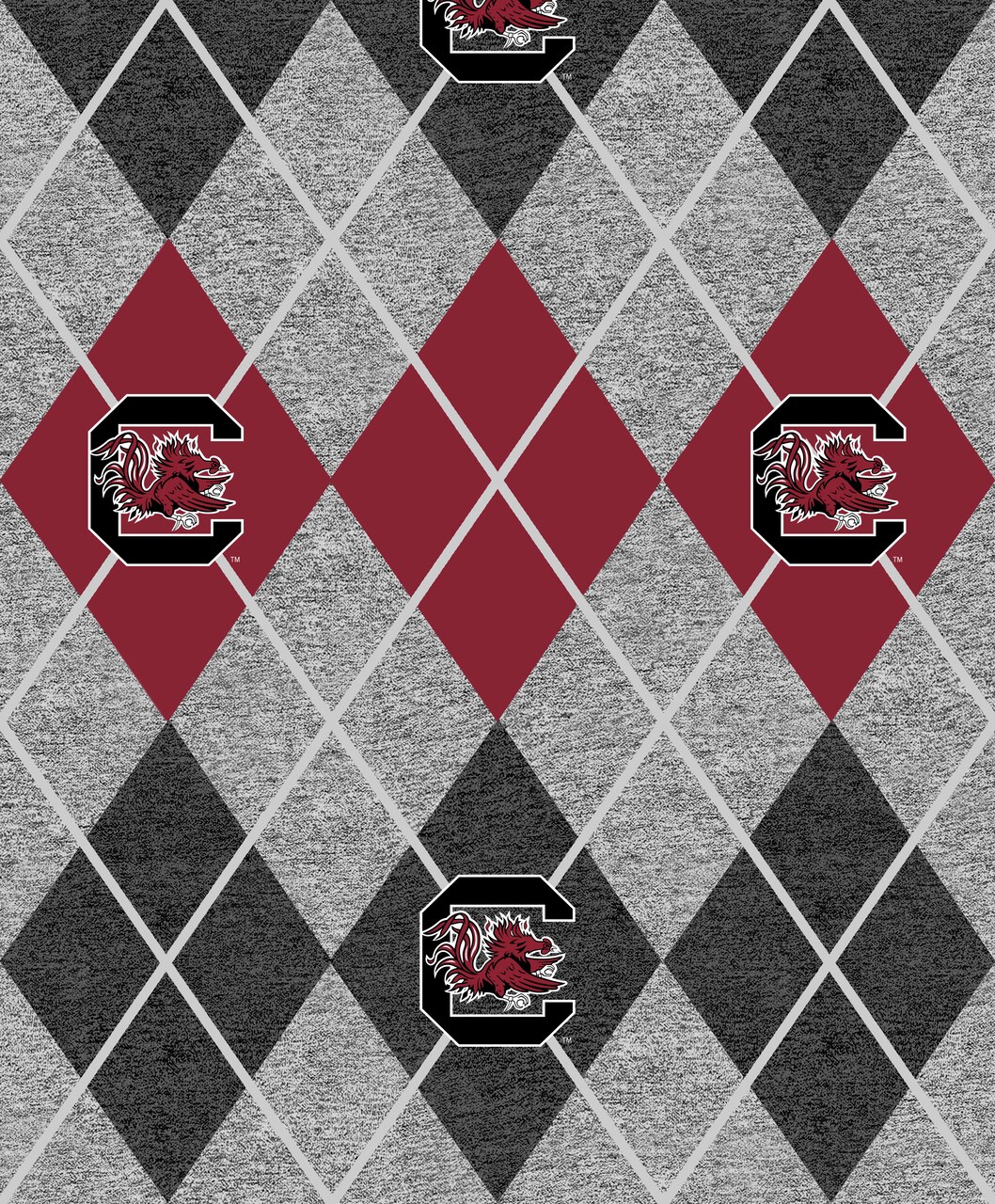 Sykel Enterprises-University of South Carolina Fleece Fabric-South Carolina Gamecocks Heather Argyle Fleece Blanket Fabric-Sold by the yard